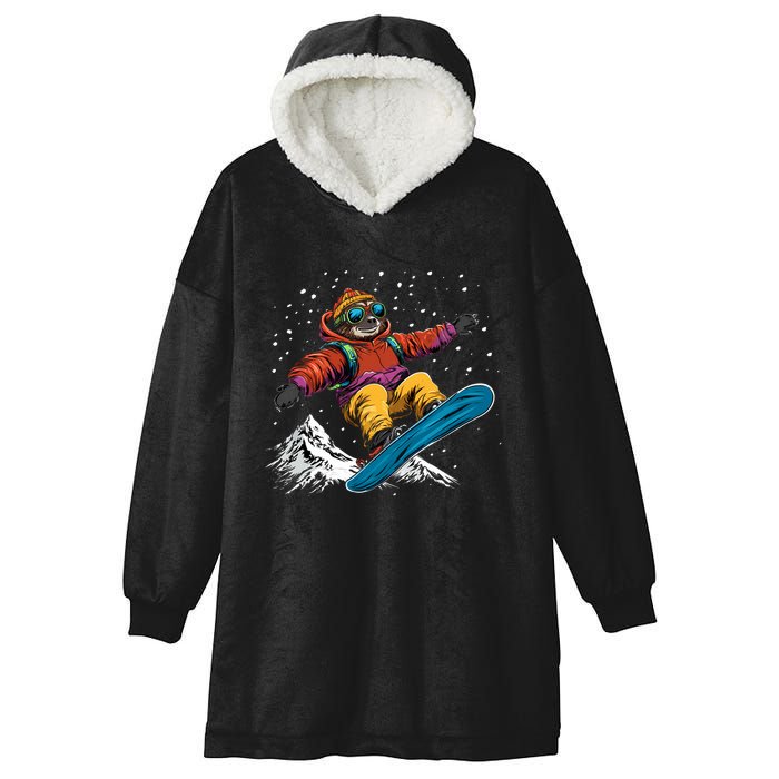 Sloth On A Snowboard Snowboarding Hooded Wearable Blanket