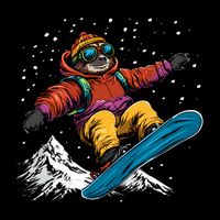 Sloth On A Snowboard Snowboarding 7-Panel Snapback Hat