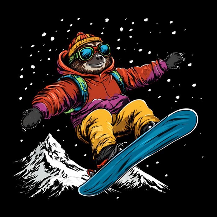 Sloth On A Snowboard Snowboarding 7-Panel Snapback Hat