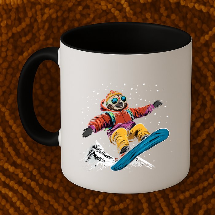 Sloth On A Snowboard Snowboarding Mug