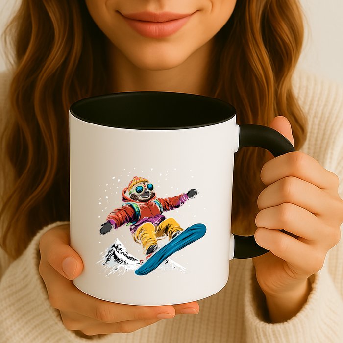 Sloth On A Snowboard Snowboarding Mug