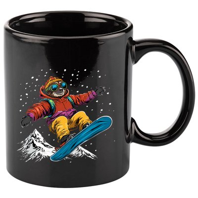 Sloth On A Snowboard Snowboarding 11oz C Handle Ceramic Mug
