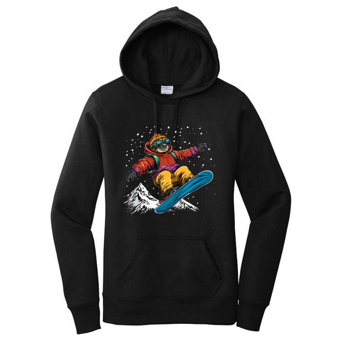 Sloth On A Snowboard Snowboarding Women's Pullover Hoodie