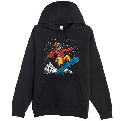 Sloth On A Snowboard Snowboarding Premium Pullover Hoodie
