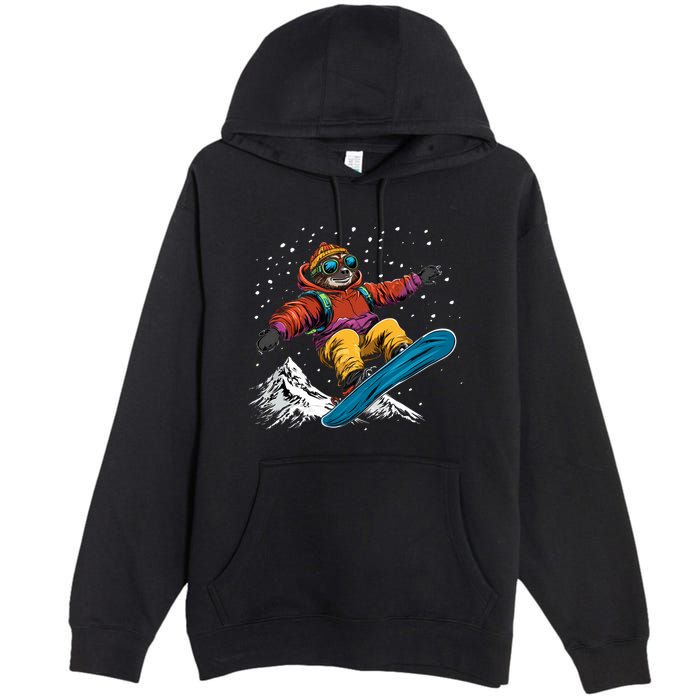 Sloth On A Snowboard Snowboarding Premium Pullover Hoodie