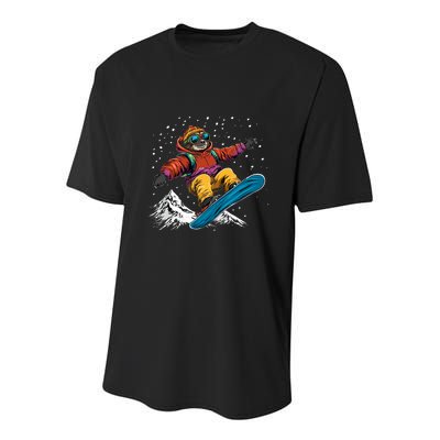Sloth On A Snowboard Snowboarding Youth Performance Sprint T-Shirt