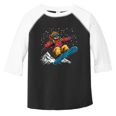 Sloth On A Snowboard Snowboarding Toddler Fine Jersey T-Shirt