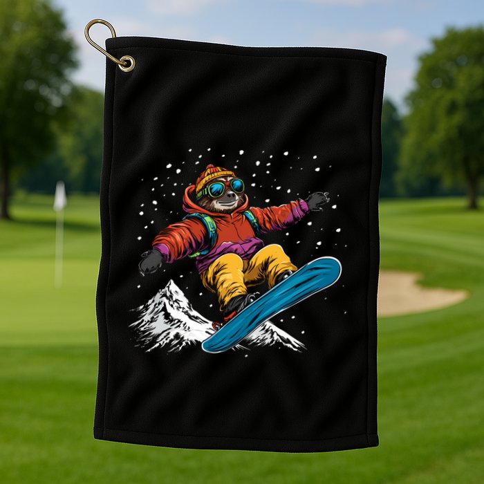 Sloth On A Snowboard Snowboarding Golf Towel