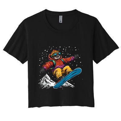 Sloth On A Snowboard Snowboarding Crop Top