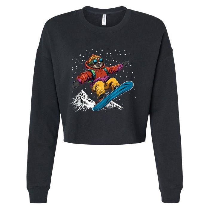 Sloth On A Snowboard Snowboarding Cropped Pullover Crew