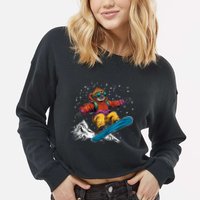 Sloth On A Snowboard Snowboarding Cropped Pullover Crew