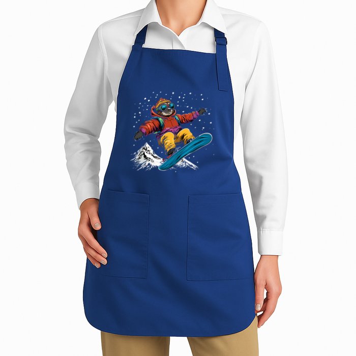 Sloth On A Snowboard Snowboarding Apron