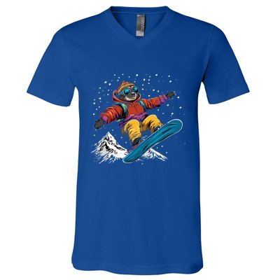 Sloth On A Snowboard Snowboarding V-Neck T-Shirt