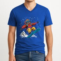 Sloth On A Snowboard Snowboarding V-Neck T-Shirt