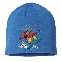 Sloth On A Snowboard Snowboarding Sustainable Beanie