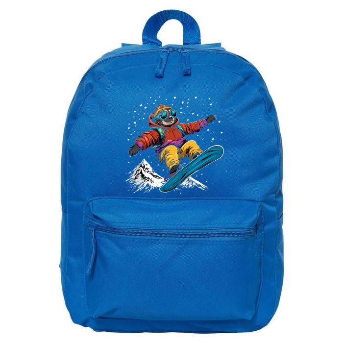 Sloth On A Snowboard Snowboarding 16 in Basic Backpack