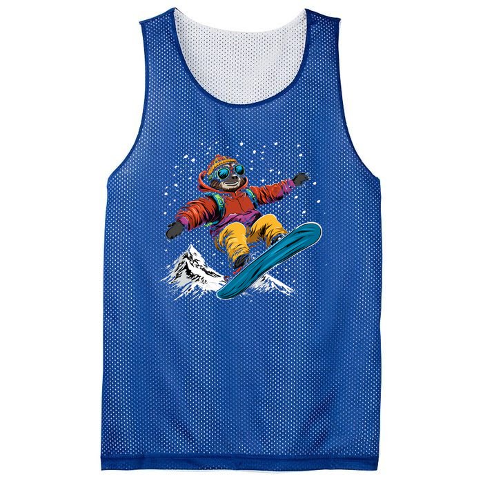 Sloth On A Snowboard Snowboarding Mesh Reversible Basketball Jersey Tank