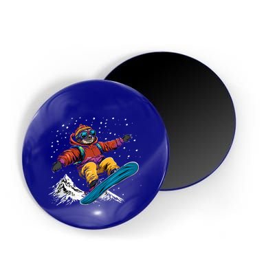 Sloth On A Snowboard Snowboarding Magnet