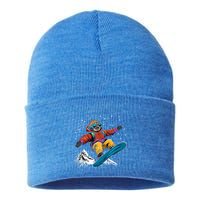 Sloth On A Snowboard Snowboarding Sustainable Knit Beanie