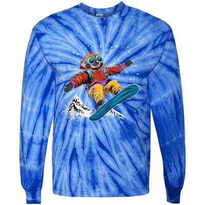 Sloth On A Snowboard Snowboarding Tie-Dye Long Sleeve Shirt