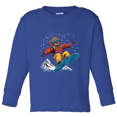 Sloth On A Snowboard Snowboarding Toddler Long Sleeve Shirt
