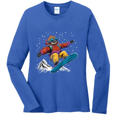 Sloth On A Snowboard Snowboarding Ladies Long Sleeve Shirt