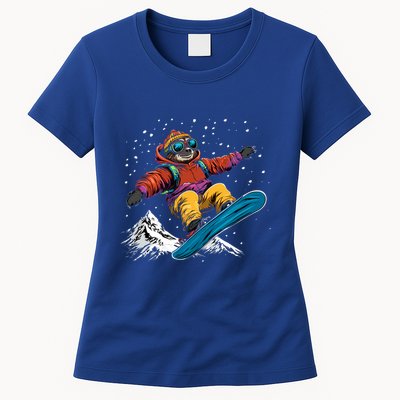 Sloth On A Snowboard Snowboarding Womens T-Shirt