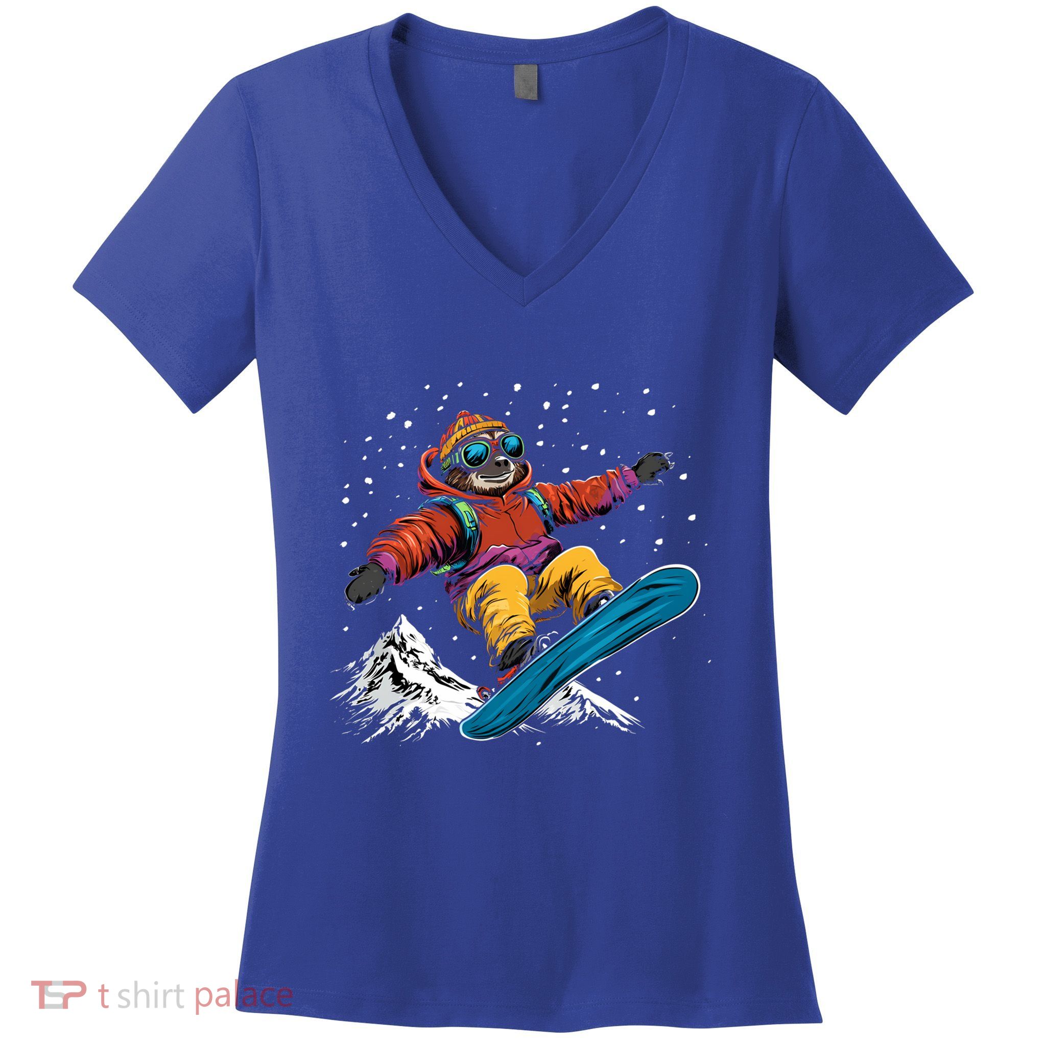 Sloth On A Snowboard Snowboarding Women's V-Neck T-Shirt