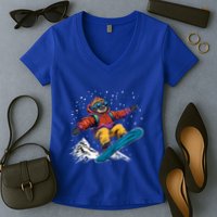 Sloth On A Snowboard Snowboarding Women's V-Neck T-Shirt
