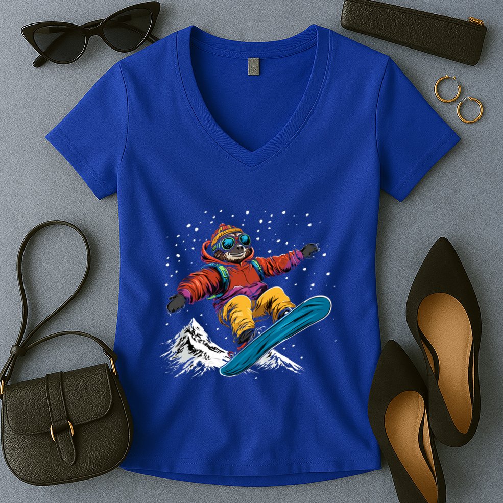 Sloth On A Snowboard Snowboarding Women's V-Neck T-Shirt