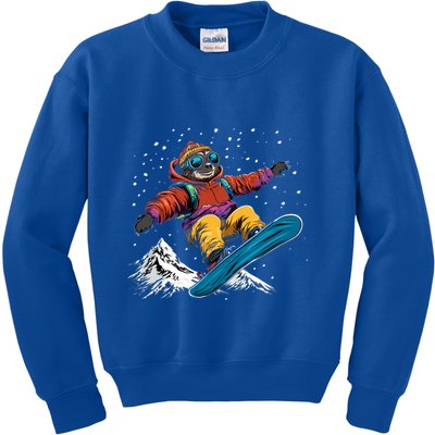 Sloth On A Snowboard Snowboarding Kids Sweatshirt