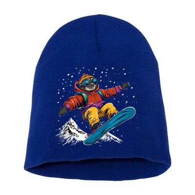 Sloth On A Snowboard Snowboarding Short Acrylic Beanie