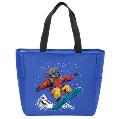 Sloth On A Snowboard Snowboarding Zip Tote Bag