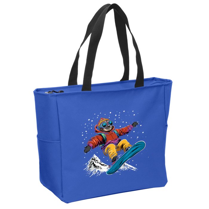 Sloth On A Snowboard Snowboarding Zip Tote Bag