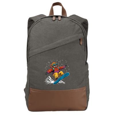 Sloth On A Snowboard Snowboarding Cotton Canvas Backpack
