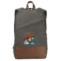 Sloth On A Snowboard Snowboarding Cotton Canvas Backpack