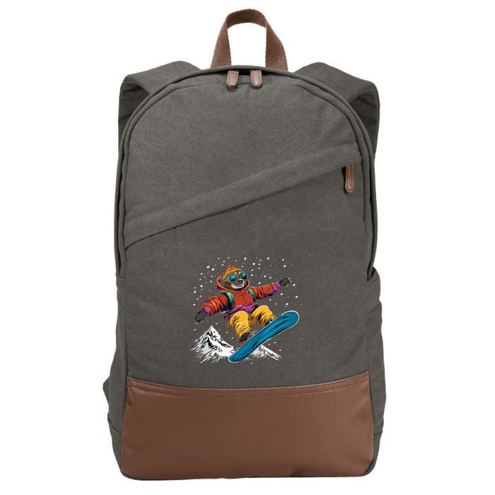 Sloth On A Snowboard Snowboarding Cotton Canvas Backpack