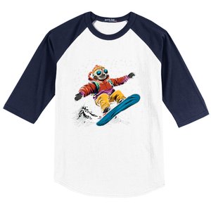 Sloth On A Snowboard Snowboarding Baseball Sleeve Shirt