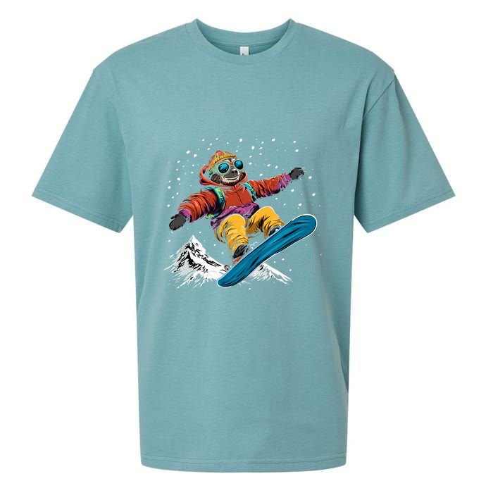 Sloth On A Snowboard Snowboarding Sueded Cloud Jersey T-Shirt