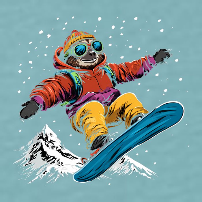 Sloth On A Snowboard Snowboarding Sueded Cloud Jersey T-Shirt