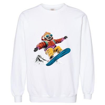 Sloth On A Snowboard Snowboarding Garment-Dyed Sweatshirt