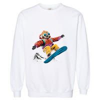 Sloth On A Snowboard Snowboarding Garment-Dyed Sweatshirt