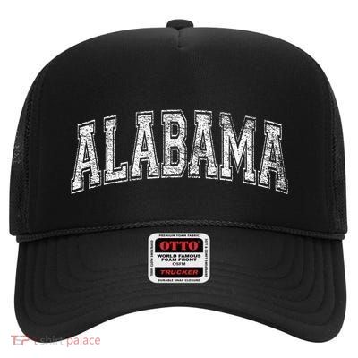 State Of Alabama Varsity Style Text Bama Pride State Flag High Crown Mesh Back Trucker Hat