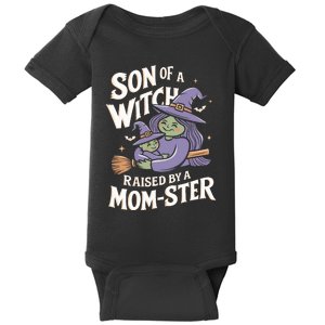 Son Of A Witch Raised By A Mom Ster Mom And Son Halloween Baby Bodysuit