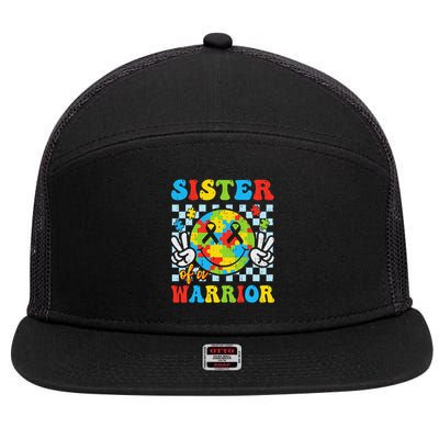 Sister Of A Warrior Autism Awareness Proud Sister Support 7 Panel Mesh Trucker Snapback Hat