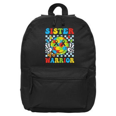 Sister Of A Warrior Autism Awareness Proud Sister Support 16 in Basic Backpack