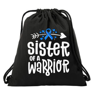 Sister Of A Warrior ALS Family Blue Ribbon Awareness Drawstring Bag