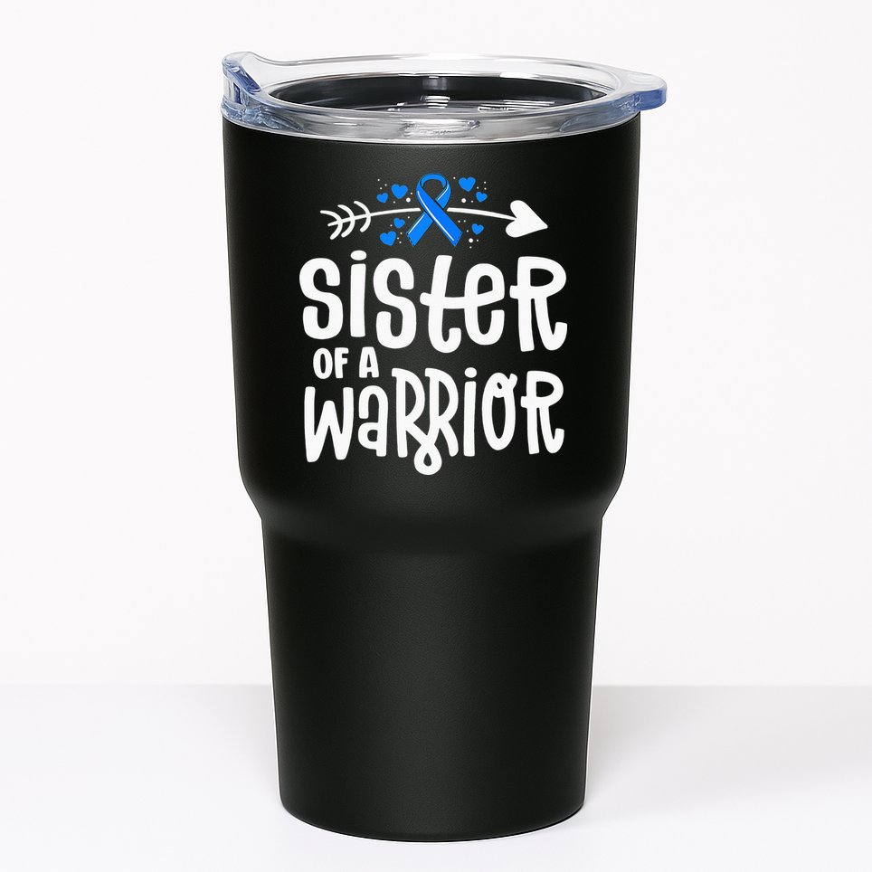Sister Of A Warrior ALS Family Blue Ribbon Awareness Tumbler