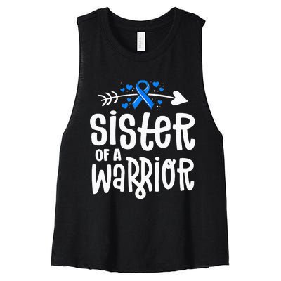 Sister Of A Warrior ALS Family Blue Ribbon Awareness Women's Racerback Cropped Tank