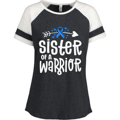 Sister Of A Warrior ALS Family Blue Ribbon Awareness Enza Ladies Jersey Colorblock Tee